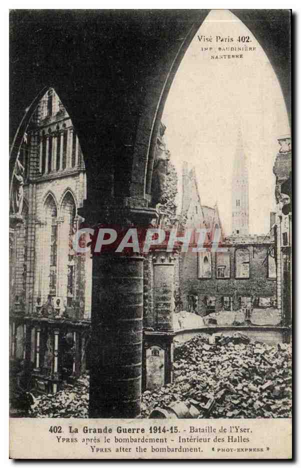 Ypres après le bombardement — Intérieur des Halles — IMP. RAUDINIERE NÂUTENNE