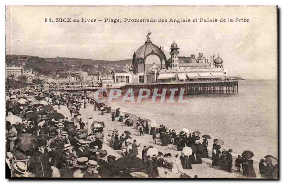 Nice CPA Plage promenade des anglais et palais de la jetee