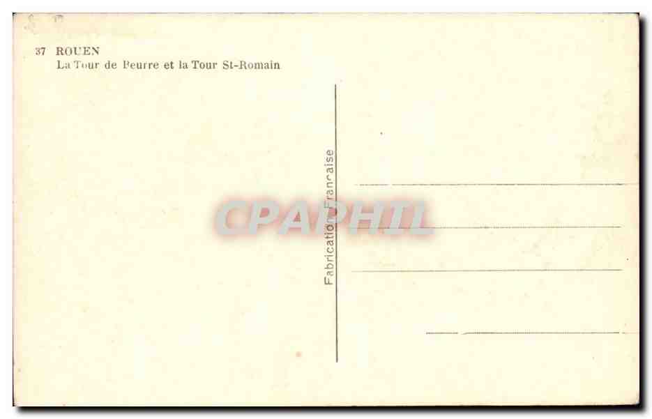 Rouen CPA La tour de Beurre et la tour St Romain — Verso