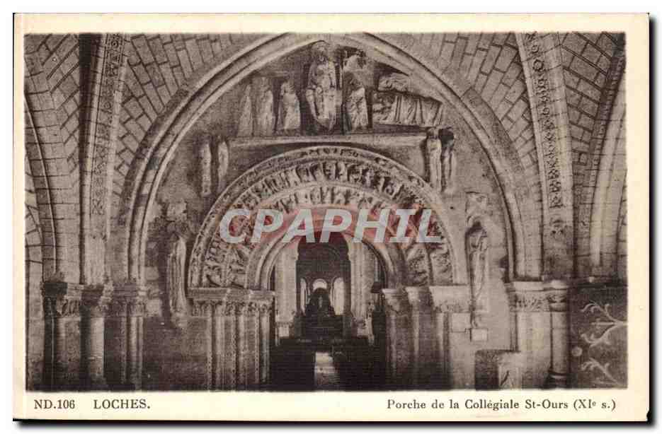 Loches CPA Porche de la collegiale St Ours