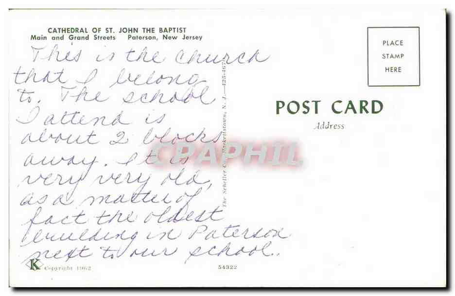 Etats Unis CPM Cathedral of St John the baptists Paterson New Jersey — Back