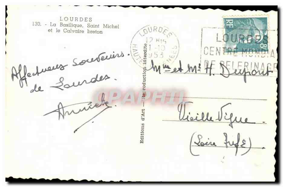 Lourdes CPA La basilique Saint Michel et le calvaire breton — Rückseite
