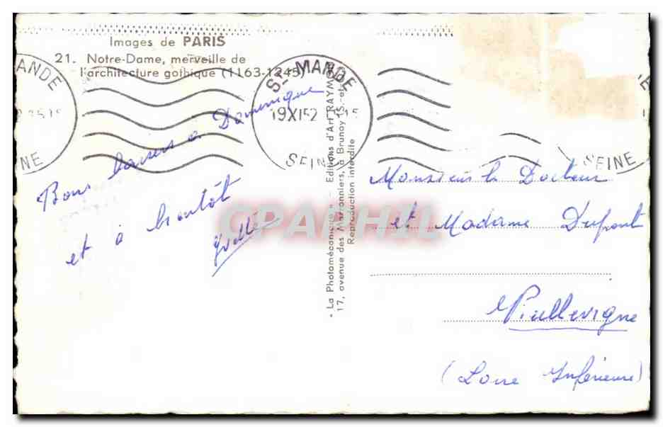 Paris CPA Notre Dame merveille de l'architecture gothique 1163 1245 — Verso
