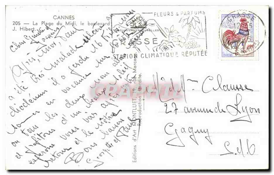 Cannes CPA La plage du Midi le boulevard J Hibert — Verso