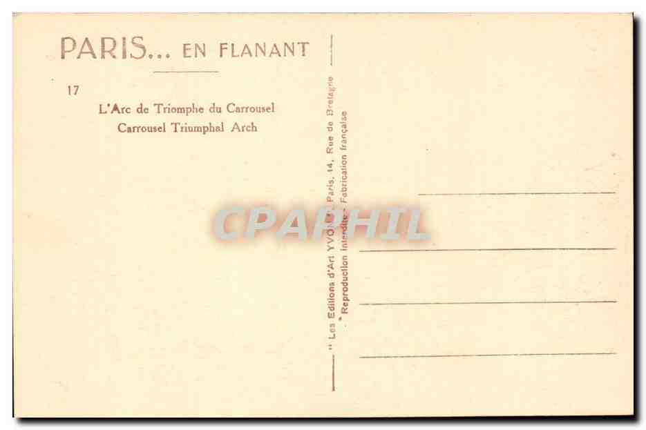 Paris CPA Arc de rtiomphe du Carrousel  — Rückseite