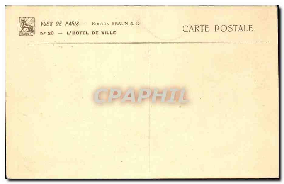 Paris CPA Hotel de ville — Rückseite