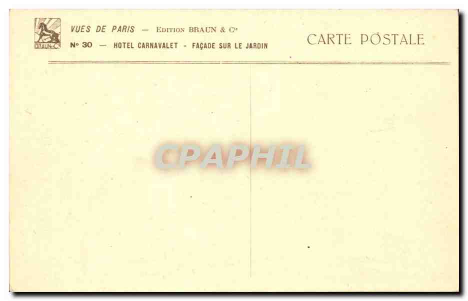 Paris CPA Hotel CArnavelet Facade sur le jardin — Verso