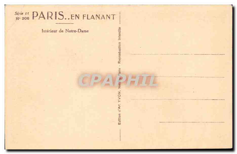 Paris CPA Interieur de Notre Dame — Rückseite