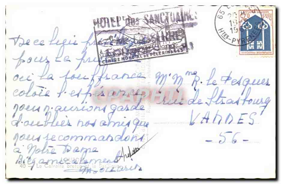 Lourdes CPA Le calvaire breton et la basilique — Verso