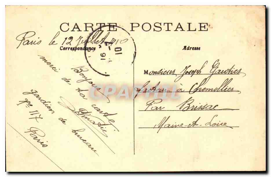 Paris CPA Avenue des champs Elysees — Verso