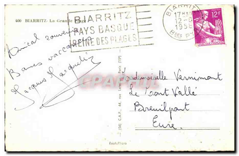 Biarritz CPA La grande plage — Verso