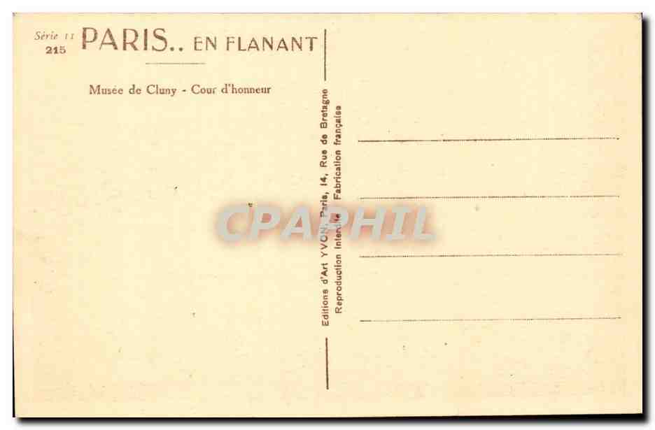 Paris CPA Musee de Cluny Cour d'honneur — Verso