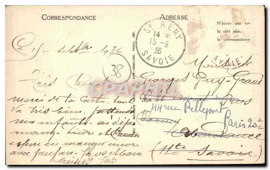 Chamonix Mont Blanc CPA  — Verso