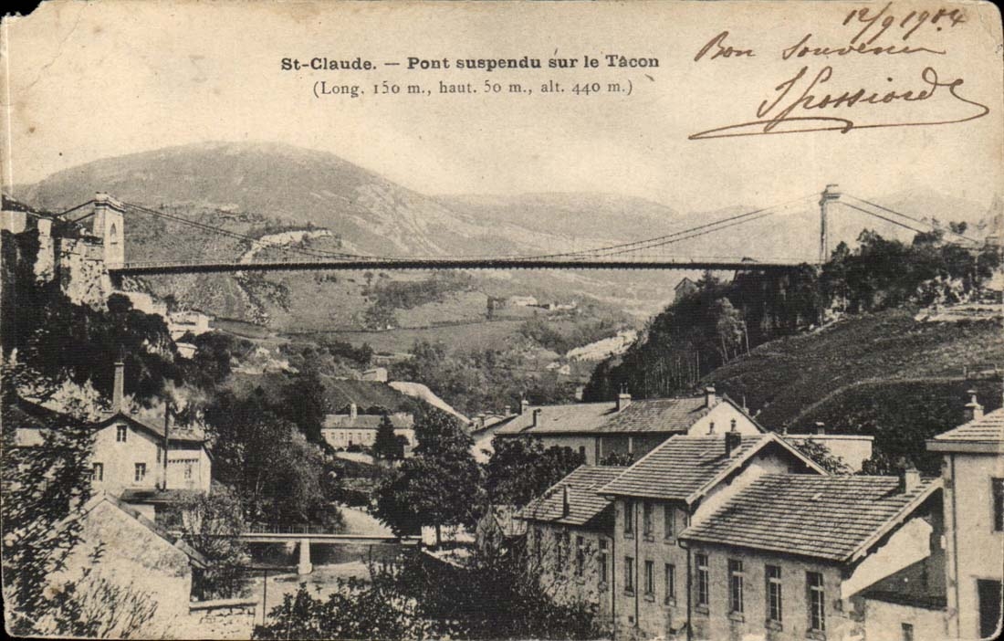 St Claude CPA Pont suspendu sur la Tacon