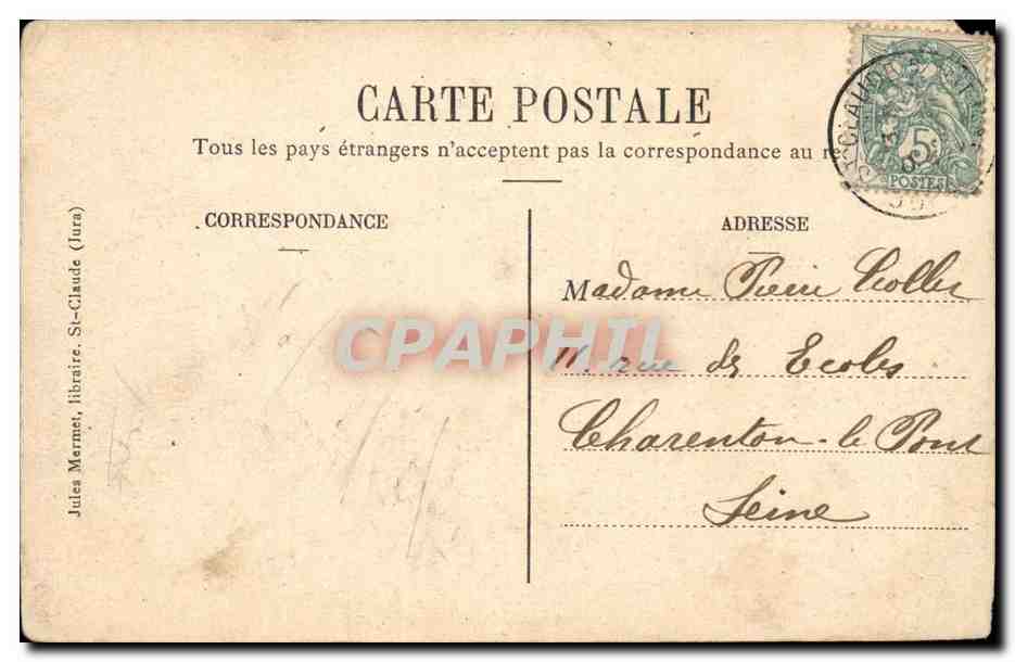 St Claude CPA Pont suspendu sur la Tacon — Rückseite