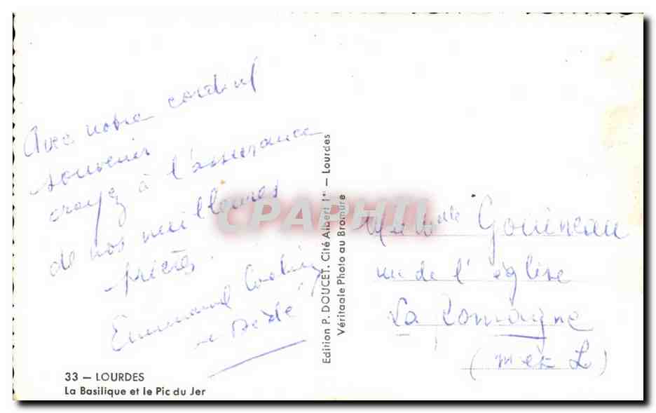 Lourdes CPA La basilique et le Pic de Jer — Verso