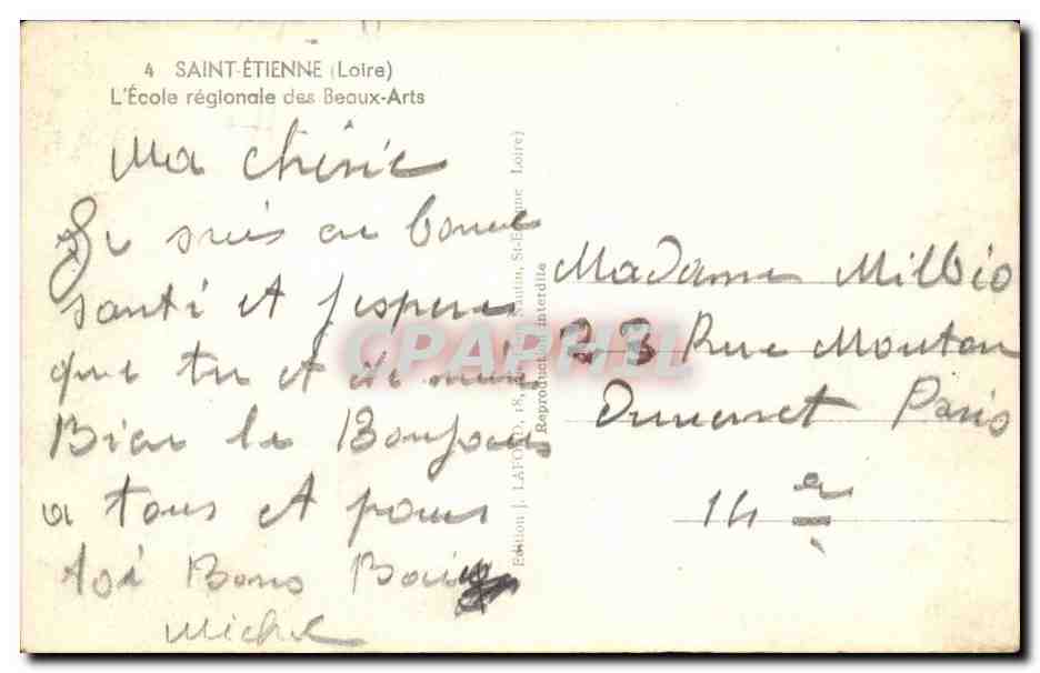 Saint Etienne CPA L'ecole regionale des Beaux arts — Rückseite
