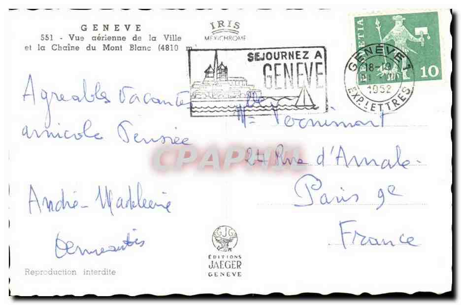 Suisse Geneve CPM Vue aerienne de la ville et la chaine du Mont Blanc  — Rückseite