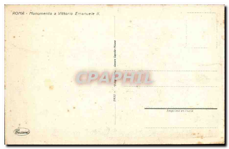 Italie Italie Roma CPA Monumento a Vittorio Emanuele II — Rückseite