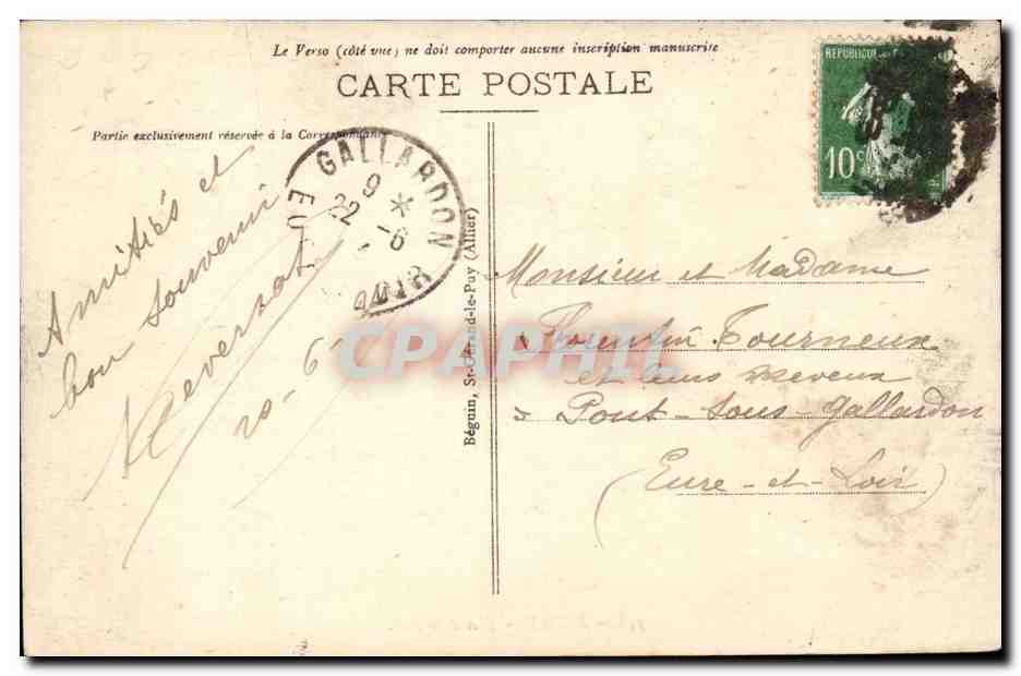 Vichy CPA L'ancien parc — Verso