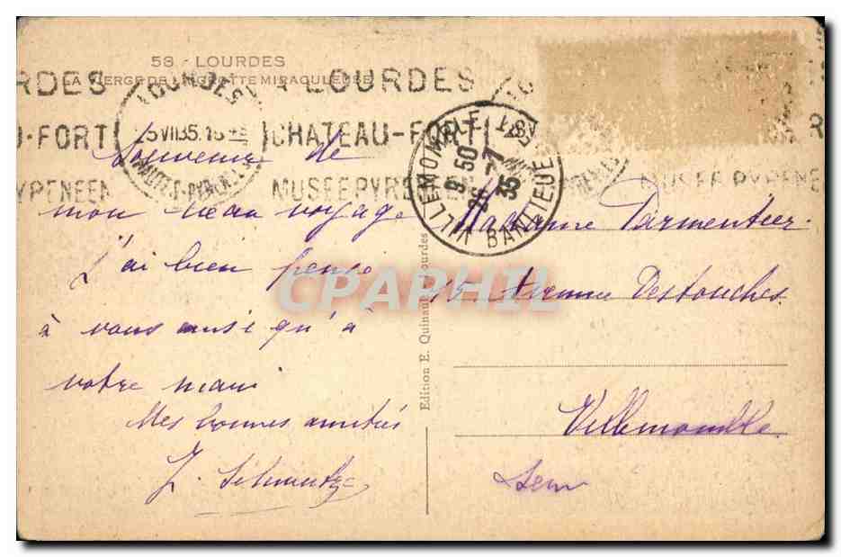 Lourdes CPA La vierge de la grotte miraculeuse — Verso