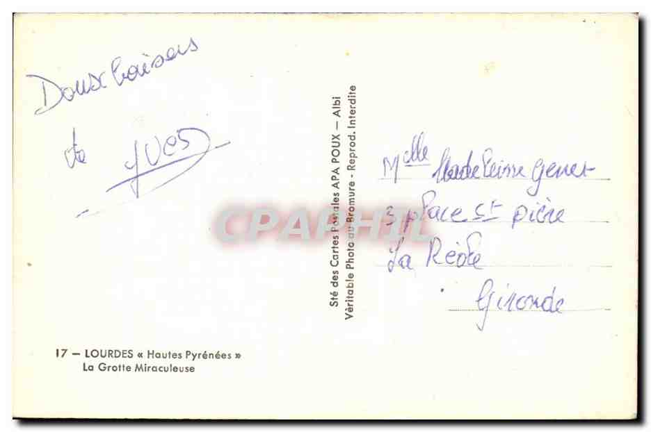Lourdes CPA La grotte miraculeuse — Verso