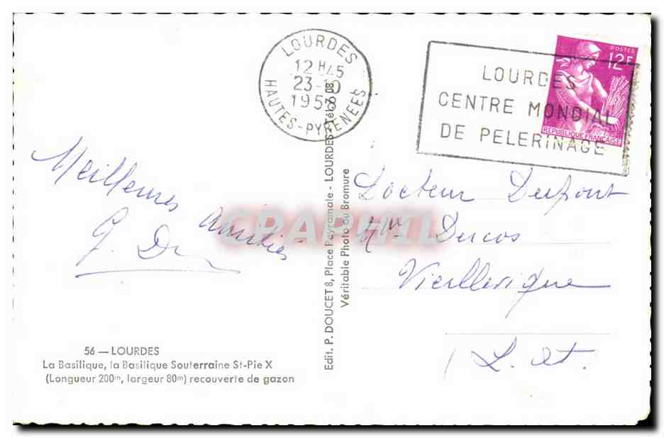Lourdes CPA La basilique St Pie X — Verso