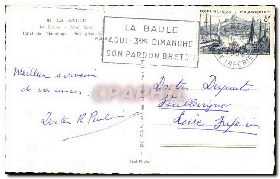 La Baule CPA Le casino Hotel Royal Hotel de l'ermitage Vue prise du Majestic — Rückseite