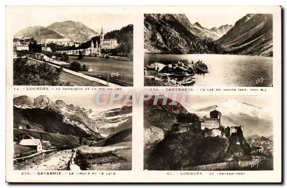 Lourdes - La Basilique et le Pic du Jer — Cauterets - Le Lac de Gaube (alt. 1800 m.) — Gavarnie - Le Cirque et le Gave — Lourdes - Le Château-Fort — Édition Lourdes