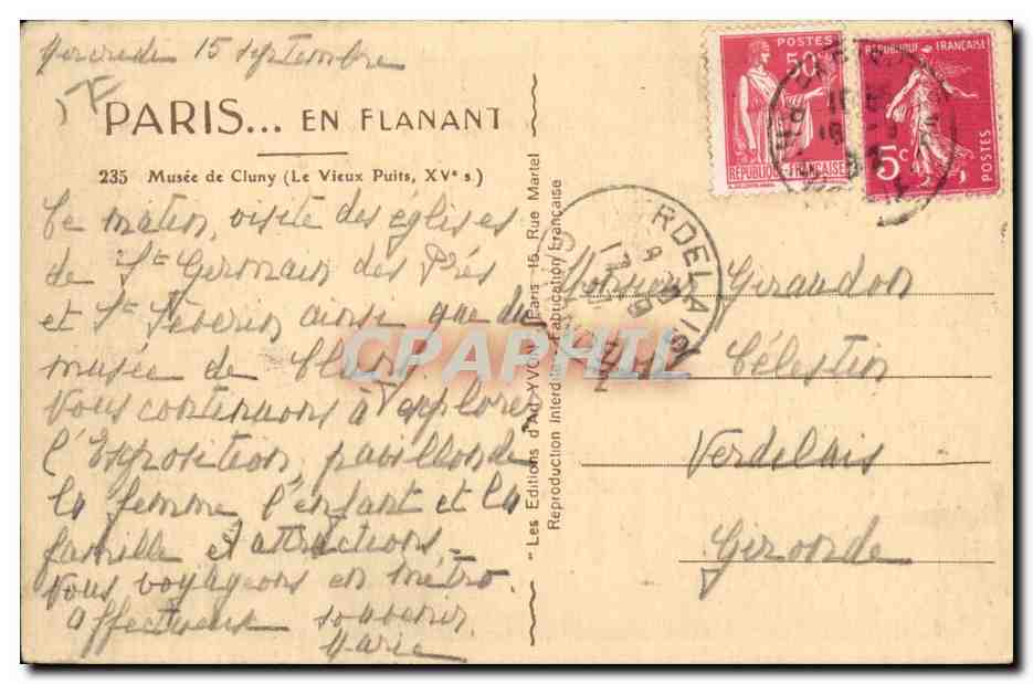 Paris CPA Musee de Cluny (le vieux puits 15eme) — Verso
