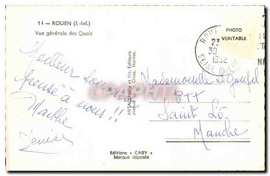Rouen CPA Vue generale des quais — Rückseite