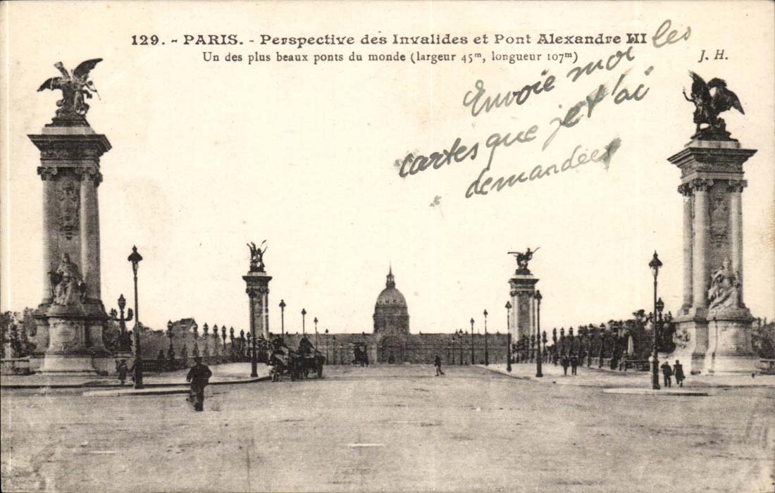 Paris CPA Perspective des Invalides et pont Alexandre III