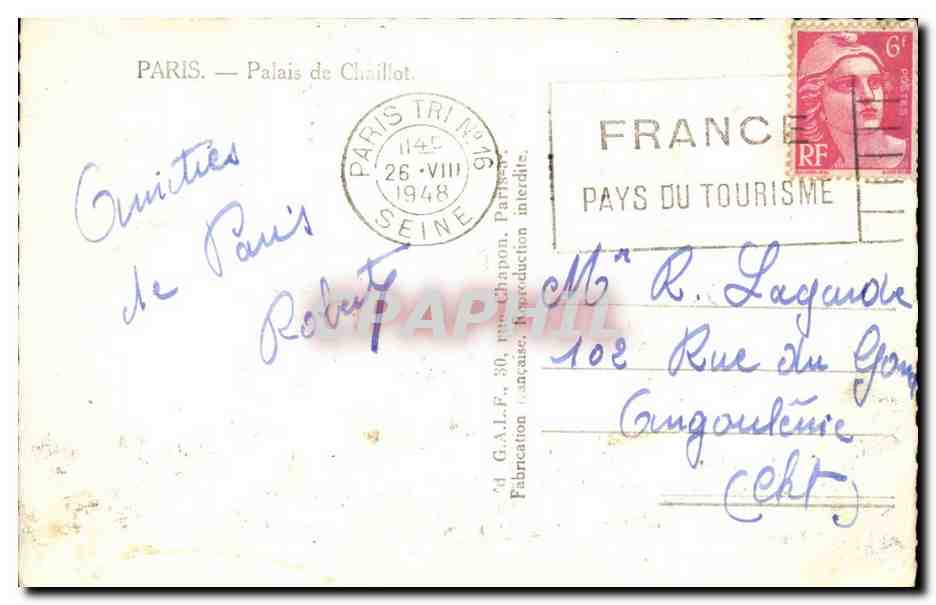 Paris CPA Palais de Chaillot — Rückseite