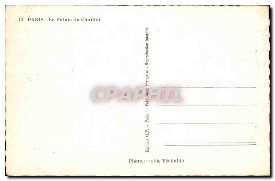 Paris CPA Le palais de Chaillot — Rückseite
