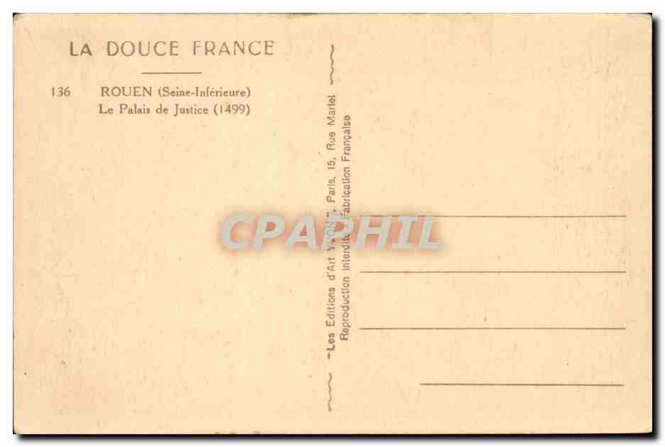 Rouen CPA Le palais de justice (1499) — Verso