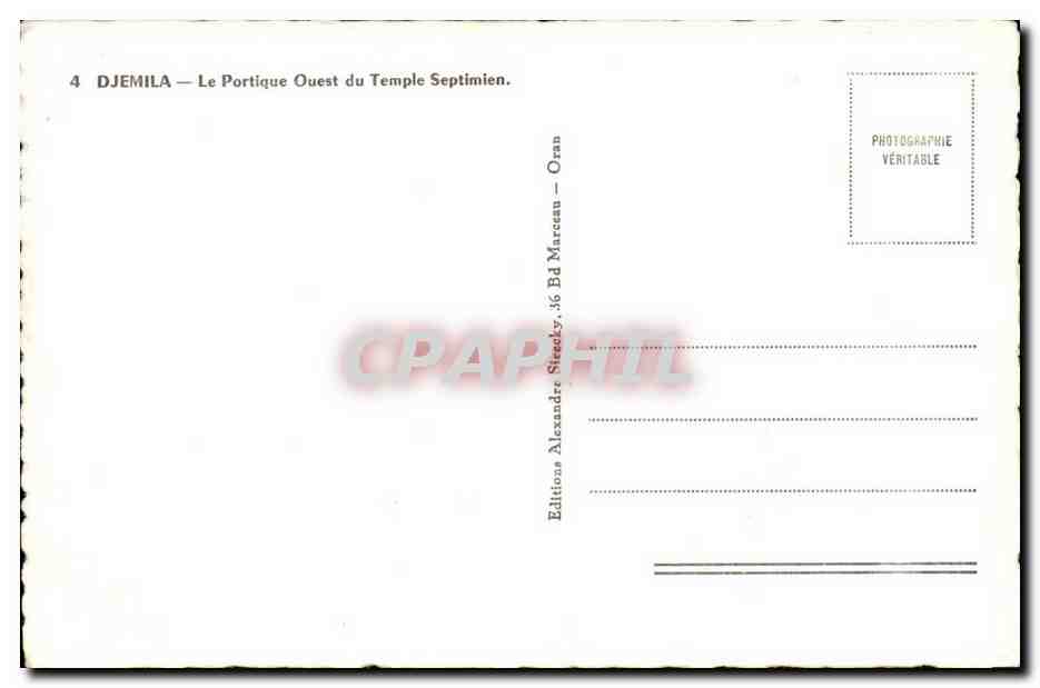 Maroc Djemila CPA Le portique Ouest du temple Septimien — Rückseite