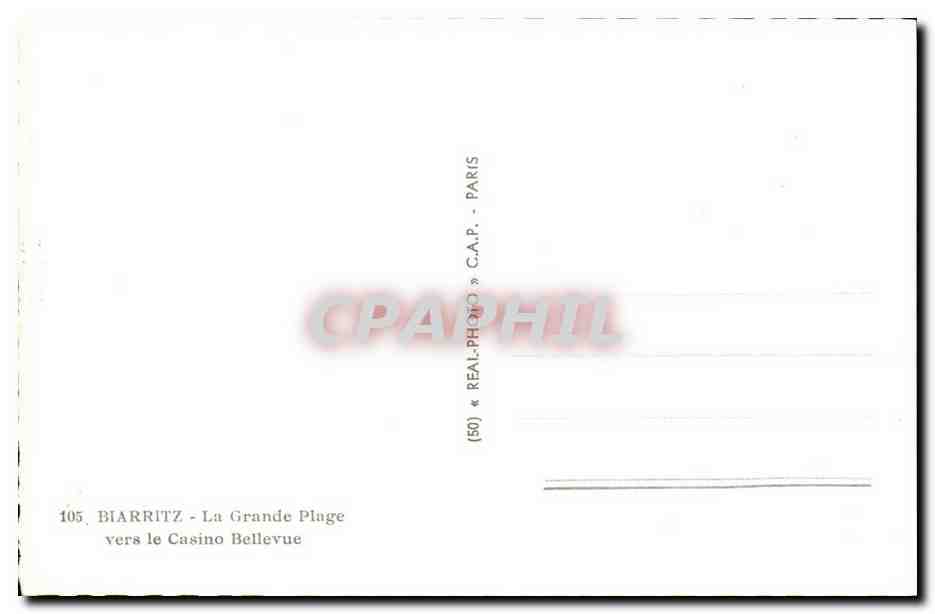 Biarritz - La Grande Plage vers le Casino Bellevue — REAL-PHOTO C.A.P. - Paris, n°105 — Rückseite