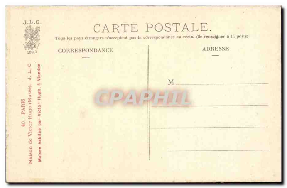 CPA Maison de Victor Hugo Place des Vosges Musee (dessin de Hugo) — Verso