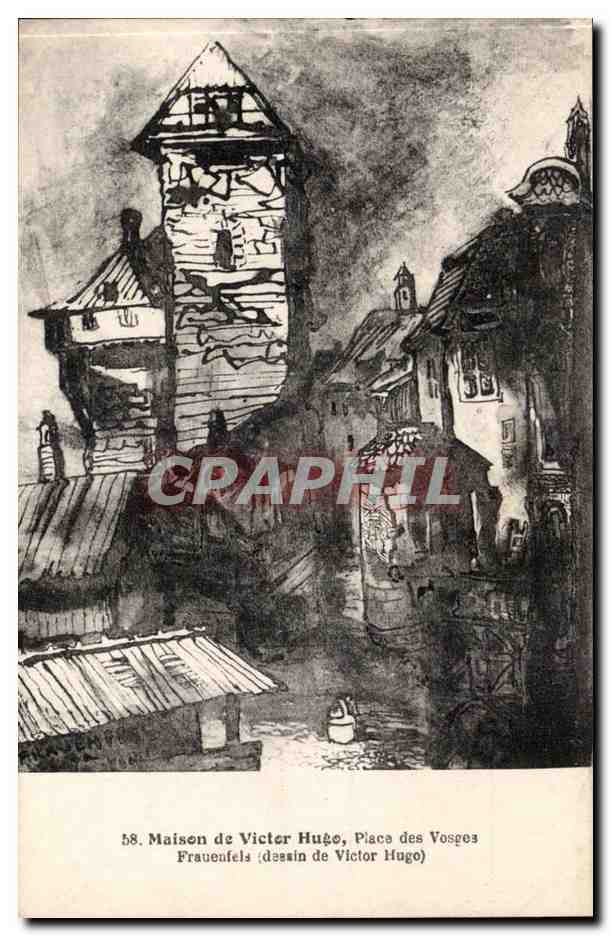 CPA Maison de Victor Hugo Place des Vosges Place des Vosges Frauenfels (dessin de Hugo)