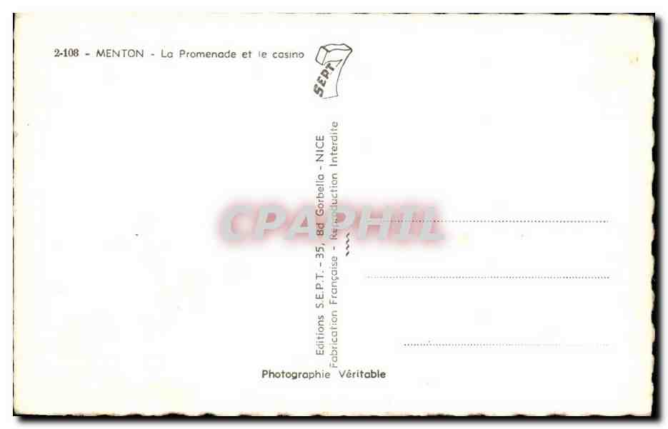 Menton CPA La promenade et le casino — Rückseite