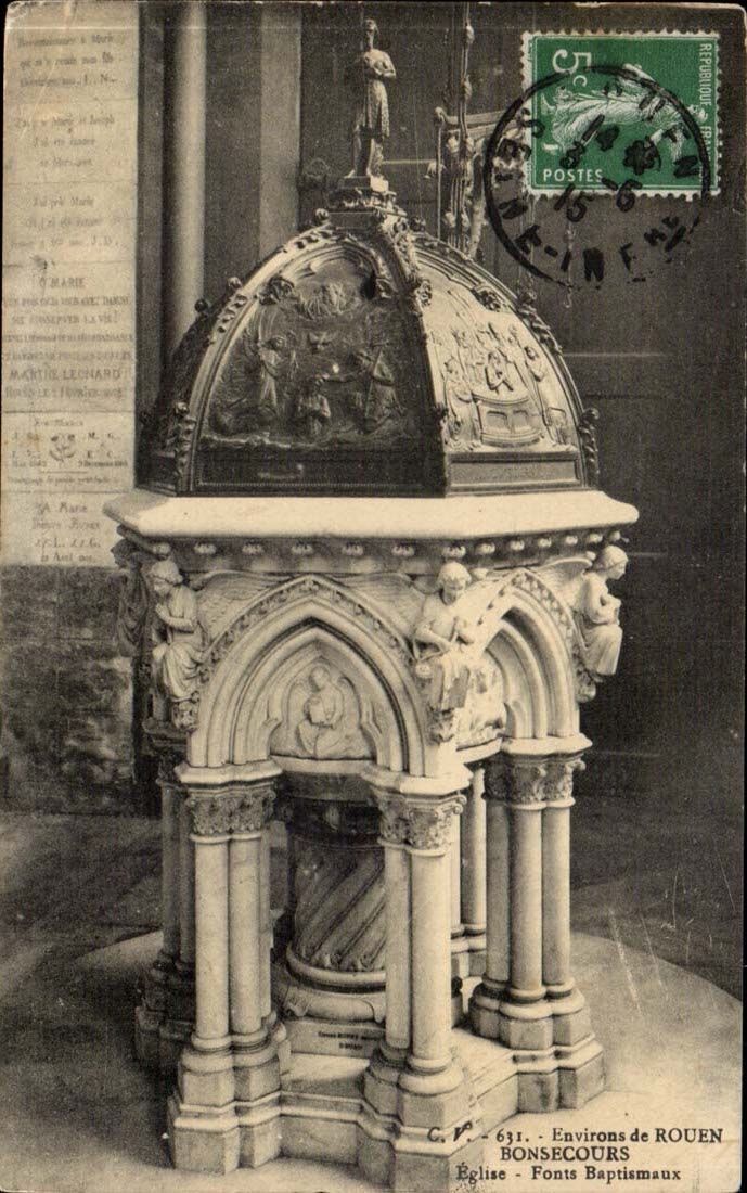 Environs de Rouen CPA Bonsecours Eglise Fonds baptismaux