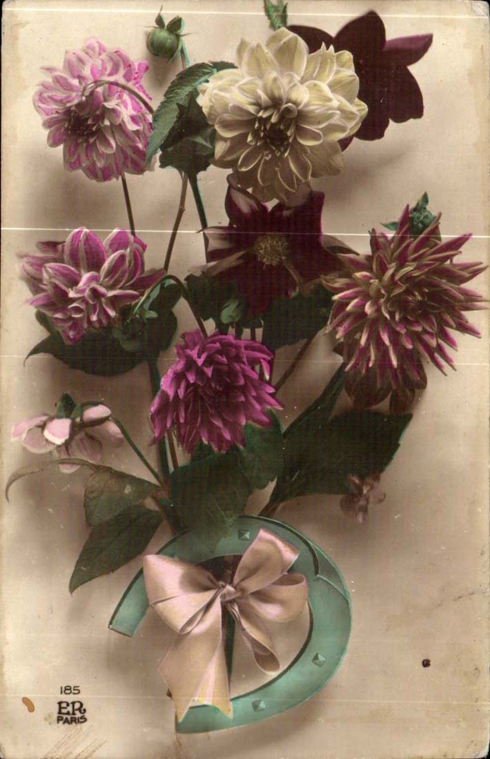 CPA FAntaisie Fleurs et fer a cheval