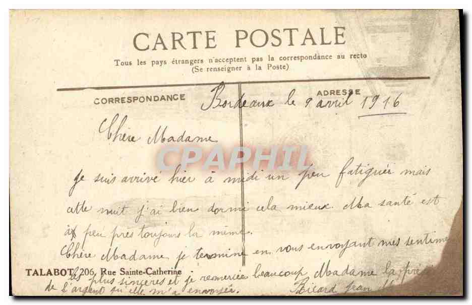 CPA Bordeaux Eglise du Sacre Coeur — Verso