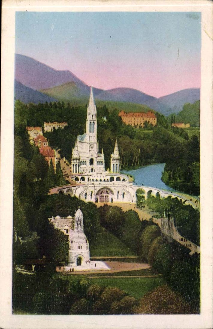 Lourdes CPA La basilique vue du chateau fort