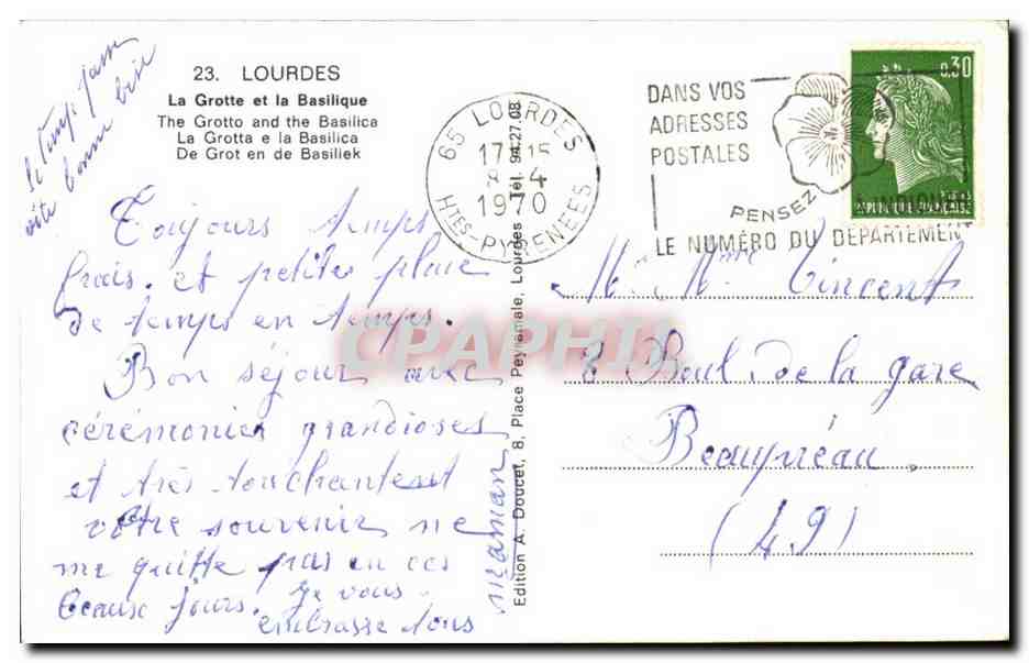Lourdes CPA La grotte et la basilique — Verso