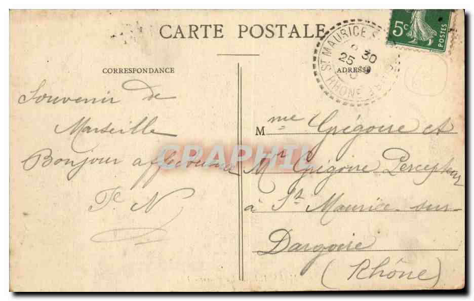 Marseille CPA La Bourse — Verso