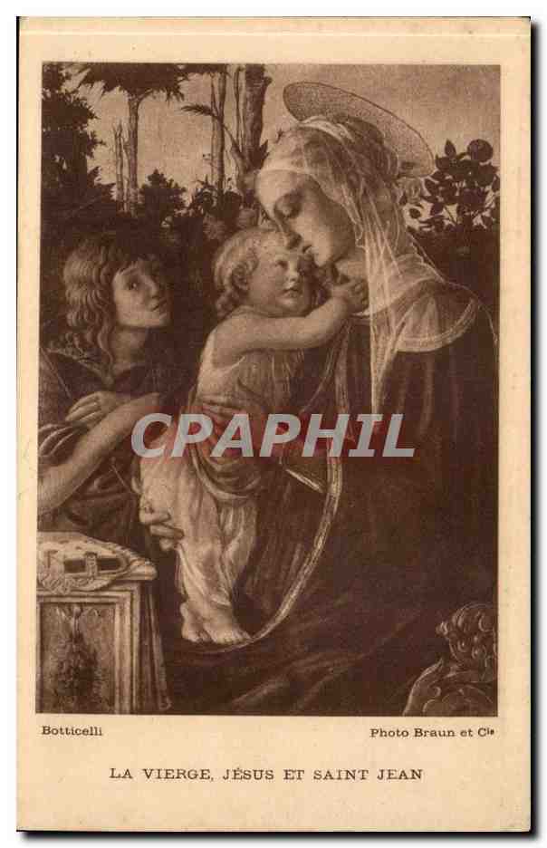 Botticelli CPA La Vierge Jesus et Saint Jean