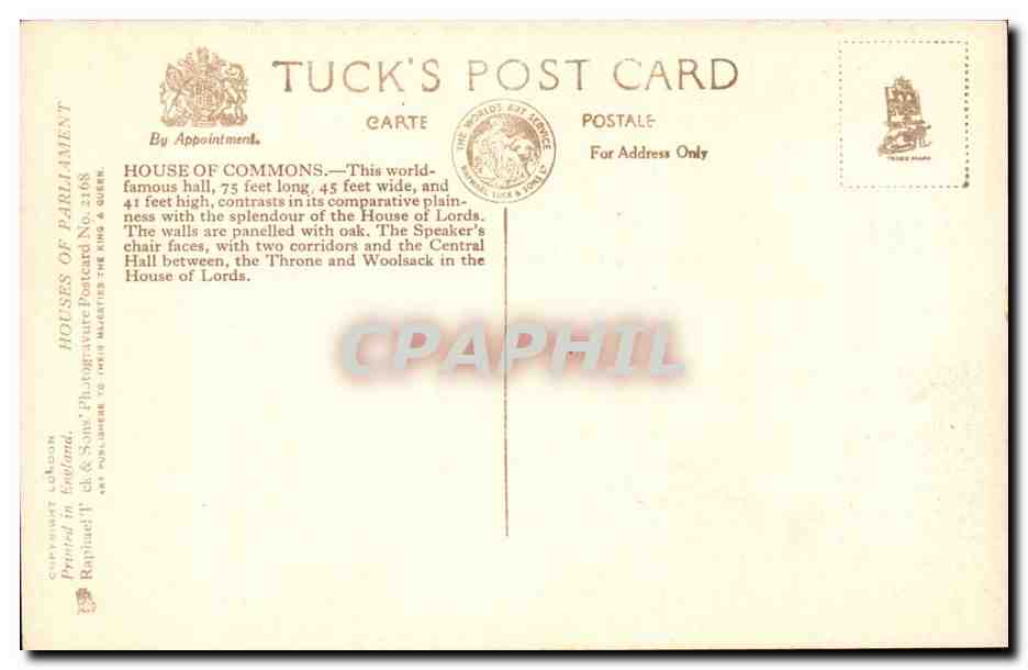 Great Britain London Londres CPA The House of Commons — Rückseite