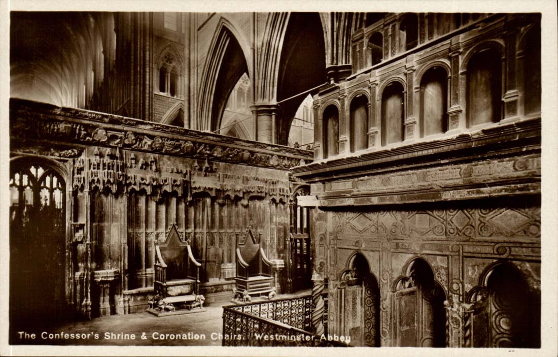 Great Britain London Londres CPA The confessor's shrine and coronation chairs Westminster Abbey