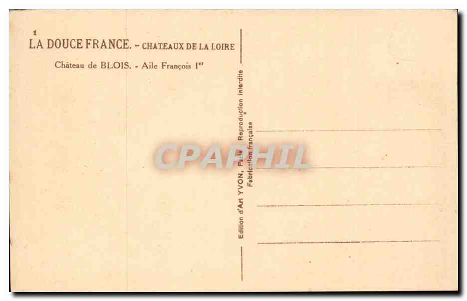 CPA BLois Chateau Aile Francois 1er — Verso